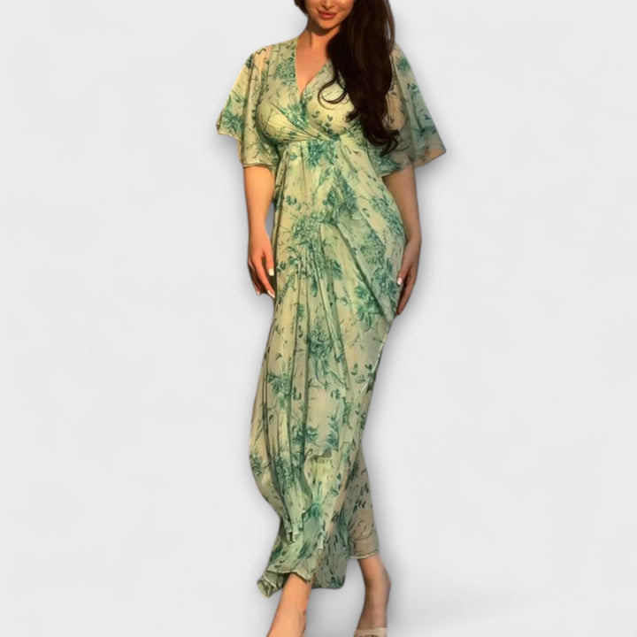 Lana - Vestido maxi verde con estampado de flores