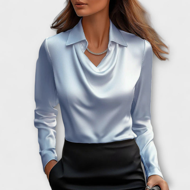 Meli - Blusa brillante color champán con fruncidos