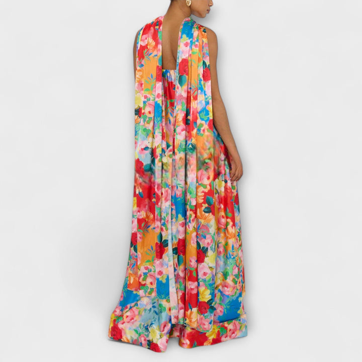 Harlow - Vestido maxí colorido off-shoulder con estampado de flores
