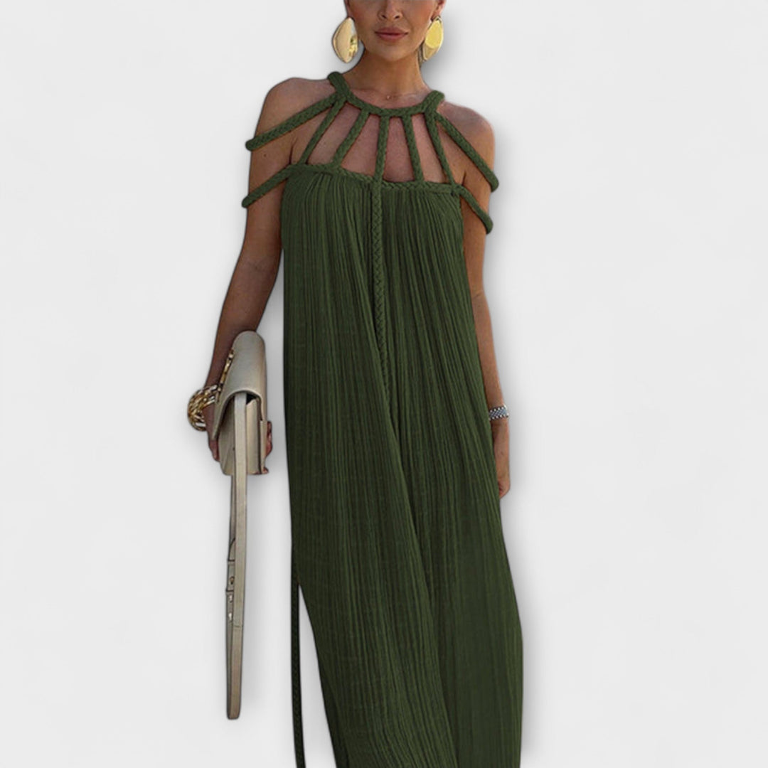 Briar - Vestido Maxí Beige con Trenzas Drapadas