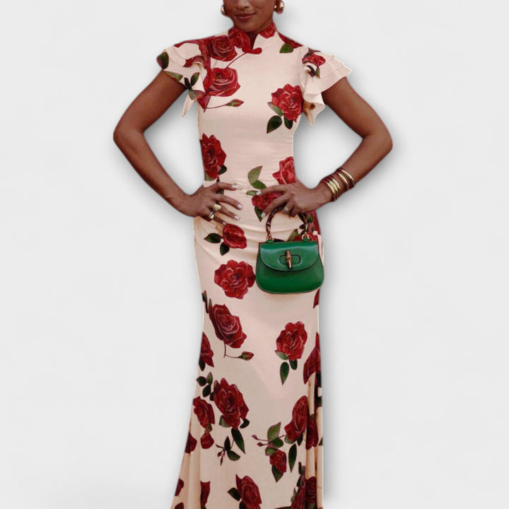 Luna - Vestido Maxí Rosa con Estampado de Rosas