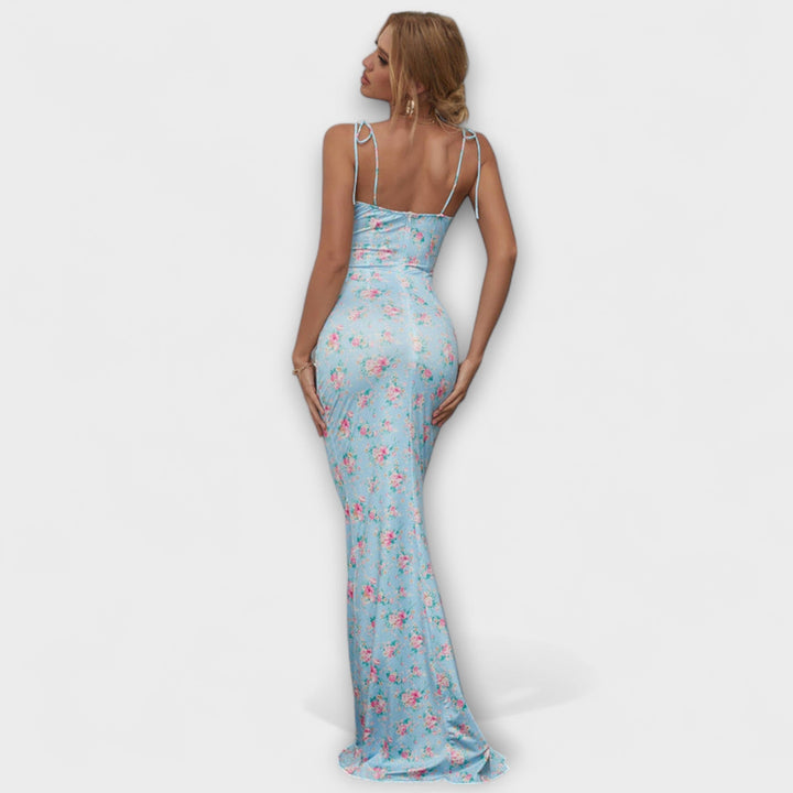 Thalia - Vestido Maxí Verde Oscuro con Estampado Floral