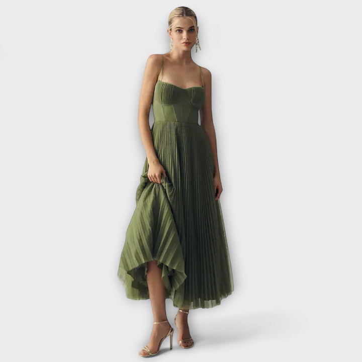 Lucrezia - Vestido midi plisado en verde oliva