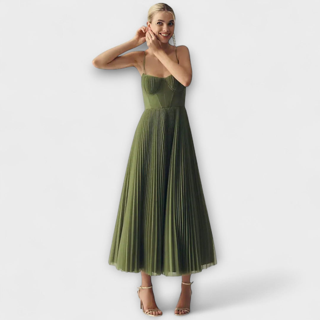 Lucrezia - Vestido midi plisado en verde oliva