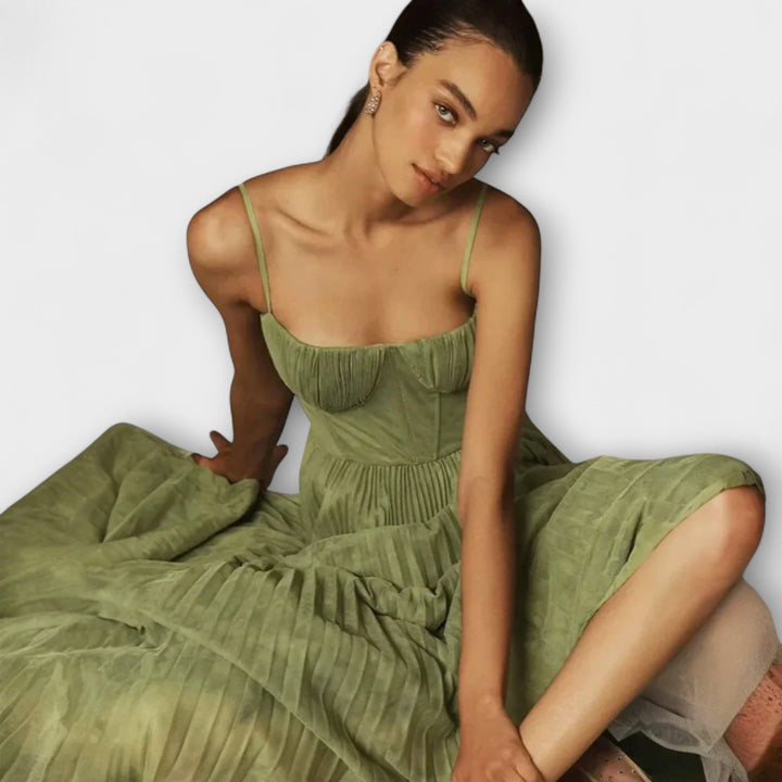 Lucrezia - Vestido midi plisado en verde oliva