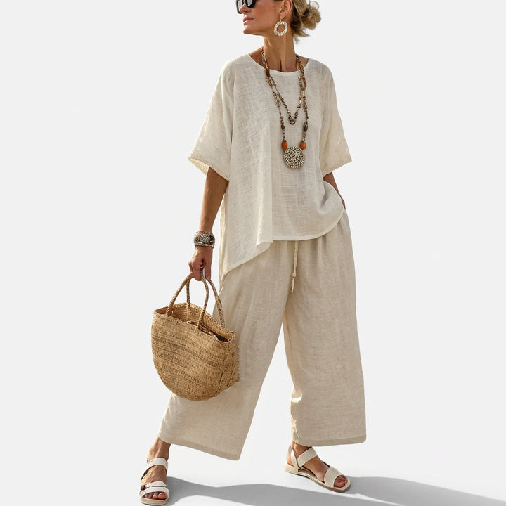 Catarina - Conjunto minimalista de lino en tonos beige