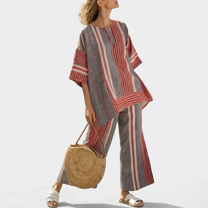 Matilde - Conjunto oversize rojo y gris con rayas