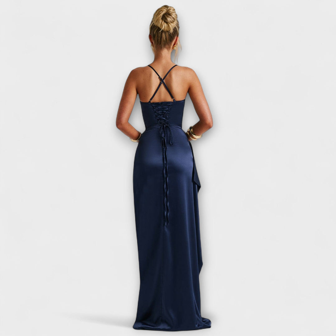 Krissi - Vestido Maxi Marino con Abertura