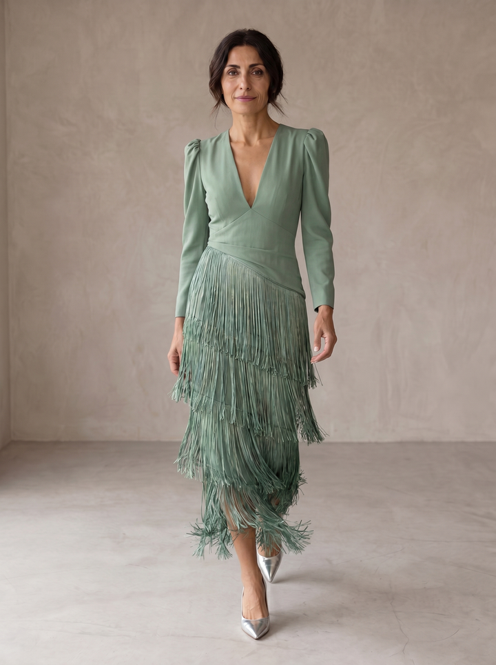 Chiara - Vestido elegante con mangas de flecos