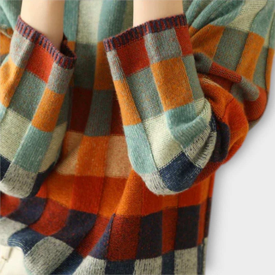 Erika - Jersey de patchwork colorido con cuello alto