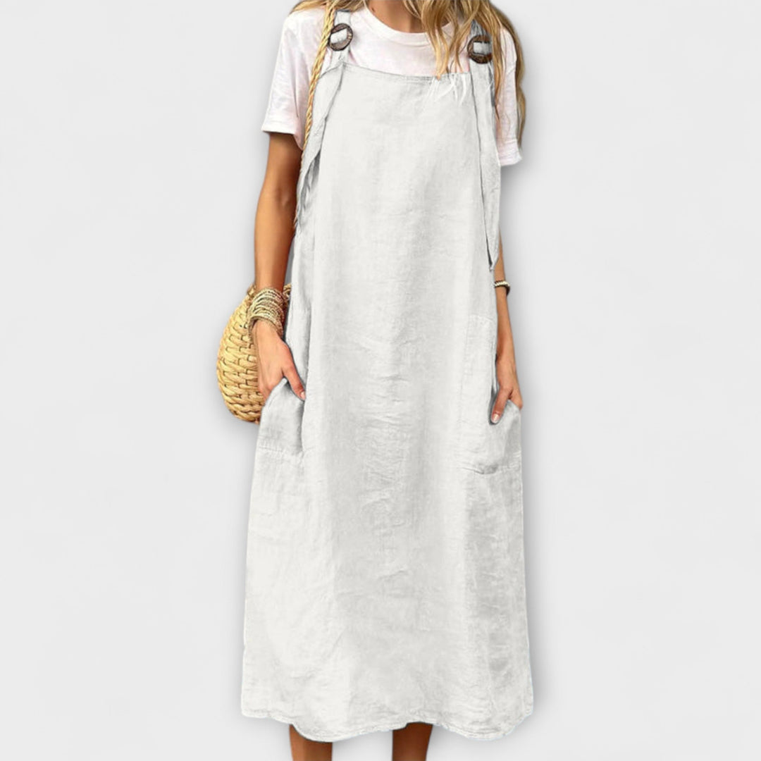 Mirta - Vestido de tirantes de lino naranja
