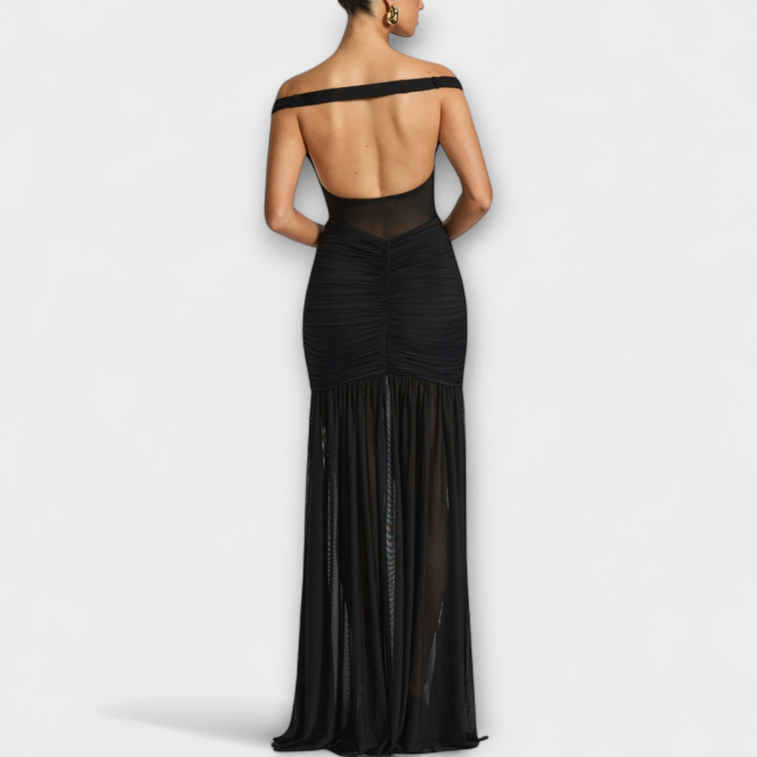 Therese - Vestido verde con abertura y drapeado elegante