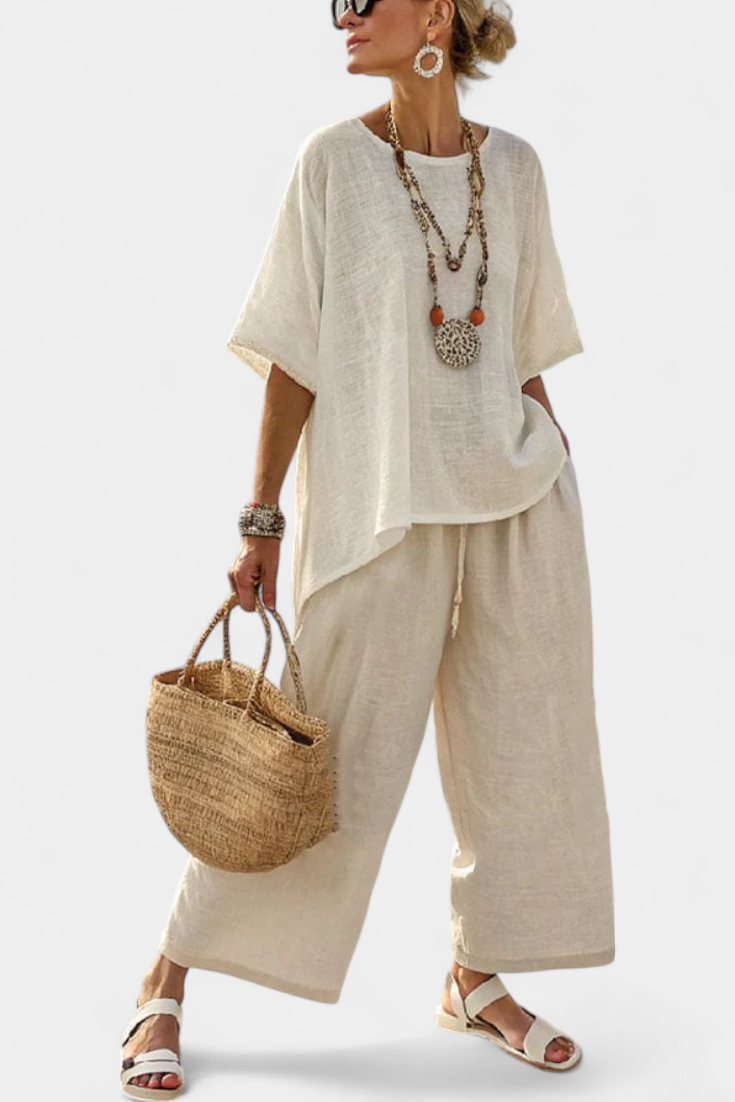 Catarina - Conjunto minimalista de lino en tonos beige