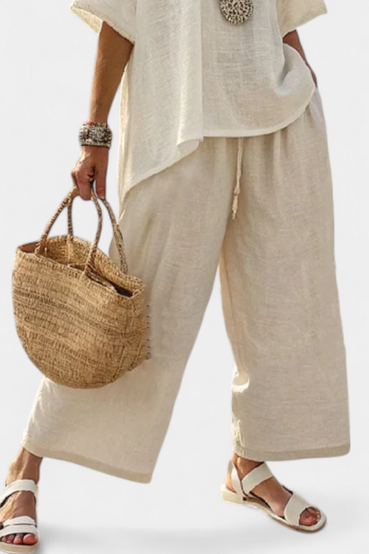 Catarina - Conjunto minimalista de lino en tonos beige