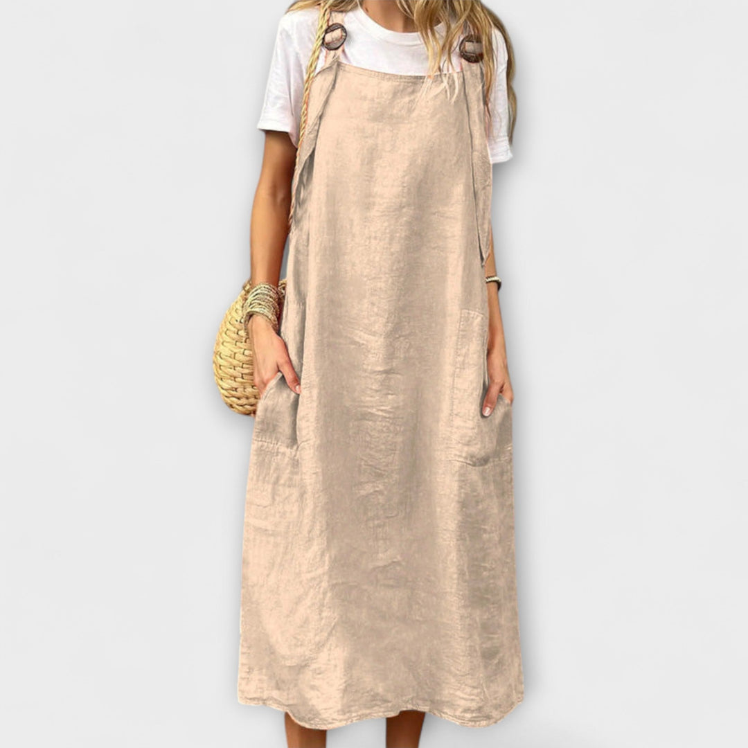 Mirta - Vestido de tirantes de lino naranja