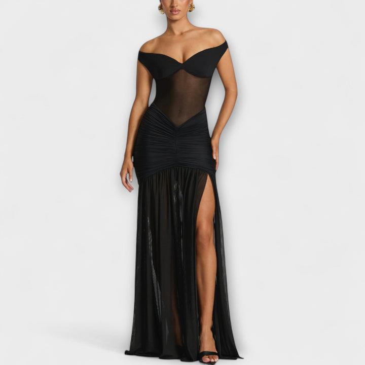 Therese - Vestido verde con abertura y drapeado elegante