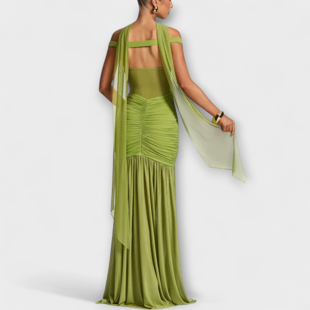 Therese - Vestido verde con abertura y drapeado elegante
