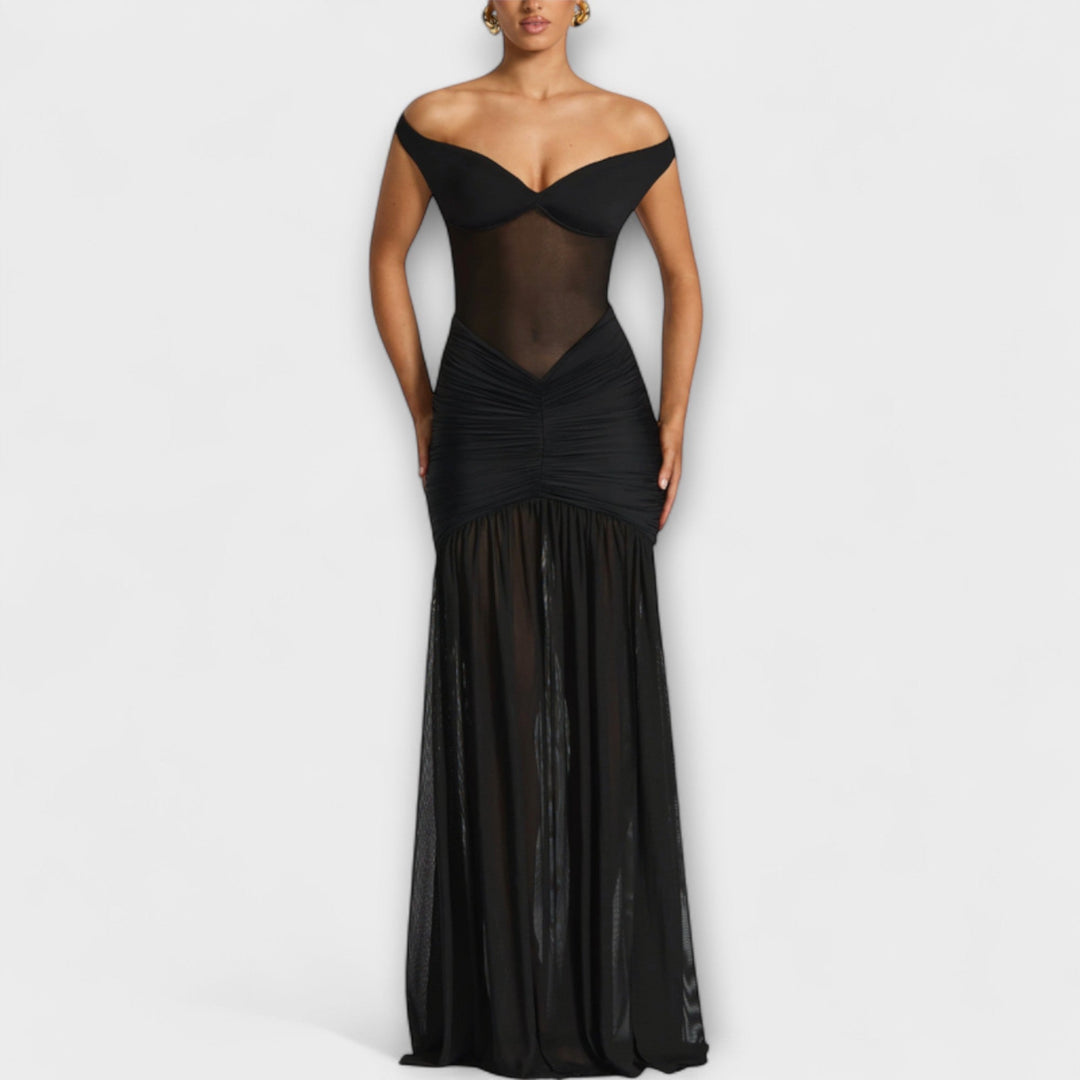 Therese - Vestido verde con abertura y drapeado elegante