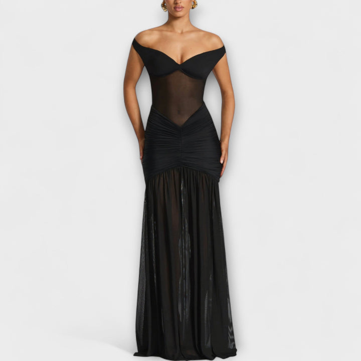 Therese - Vestido verde con abertura y drapeado elegante