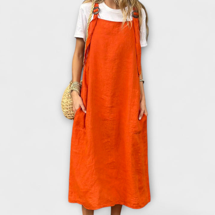 Mirta - Vestido de tirantes de lino naranja