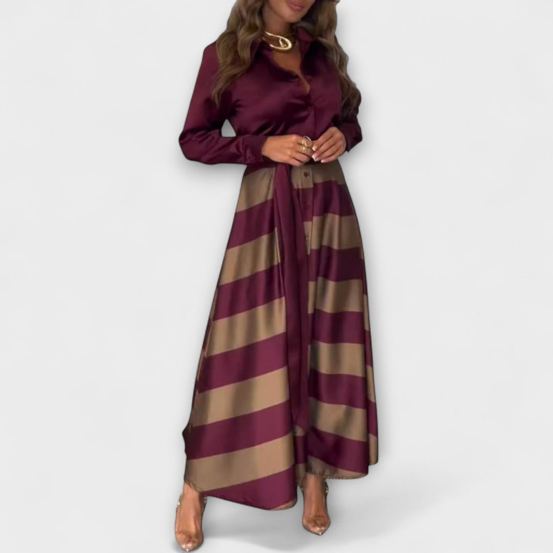 Hedda - Vestido de camisa a rayas burdeos con cinturón