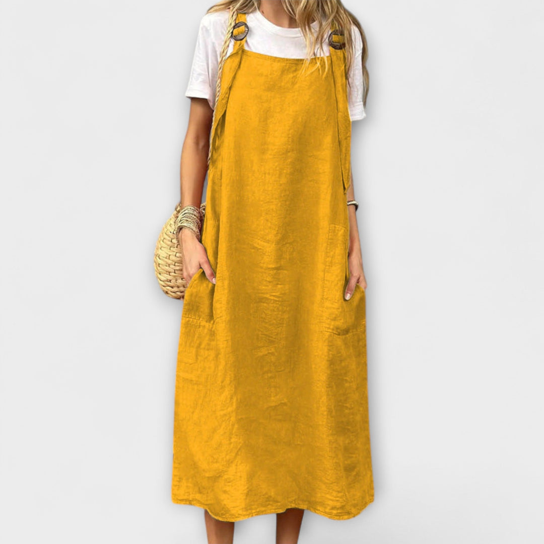 Mirta - Vestido de tirantes de lino naranja
