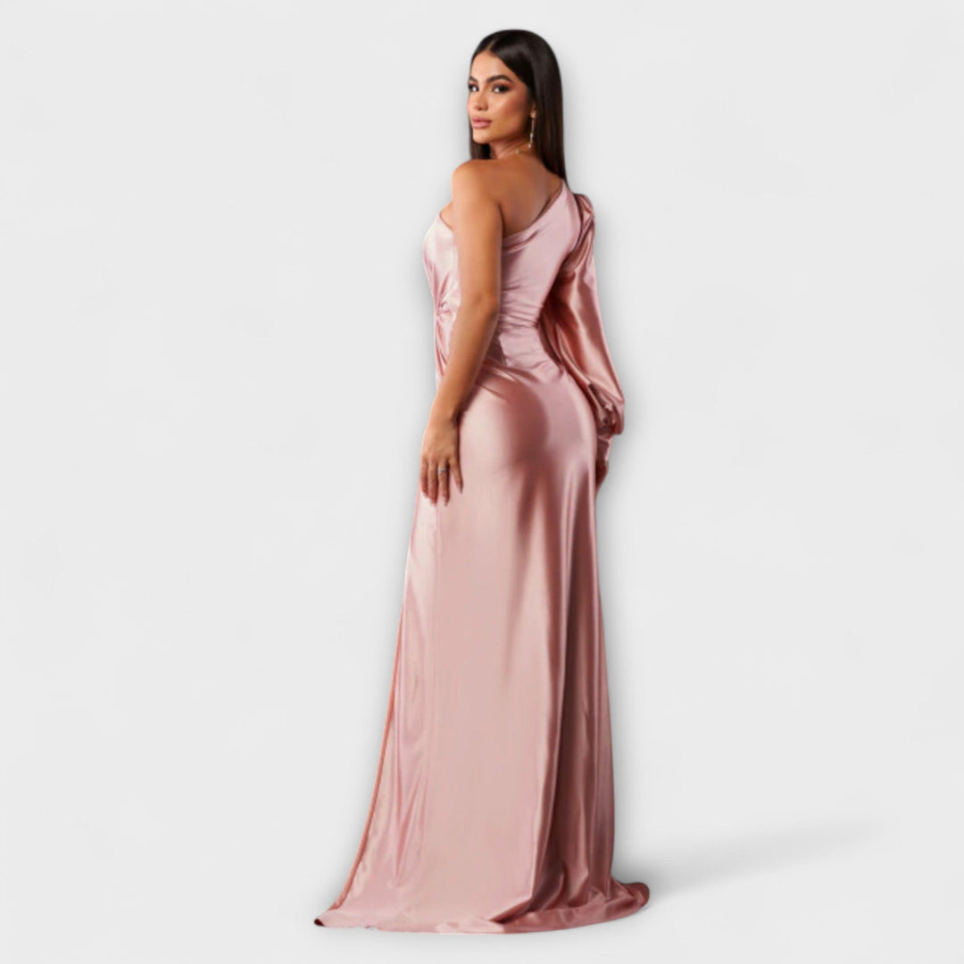 Elisa - Vestido de un solo hombro en color petróleo con fruncidos