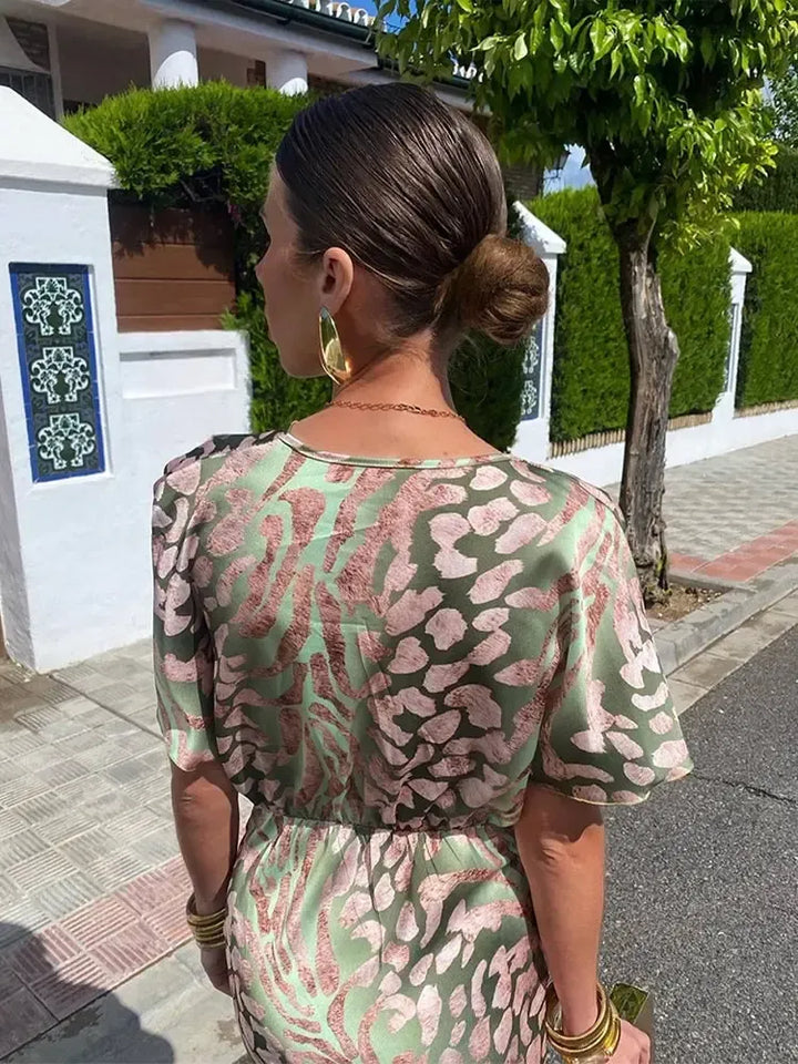 Higinia - Vestido midi estampado en tonos cobre