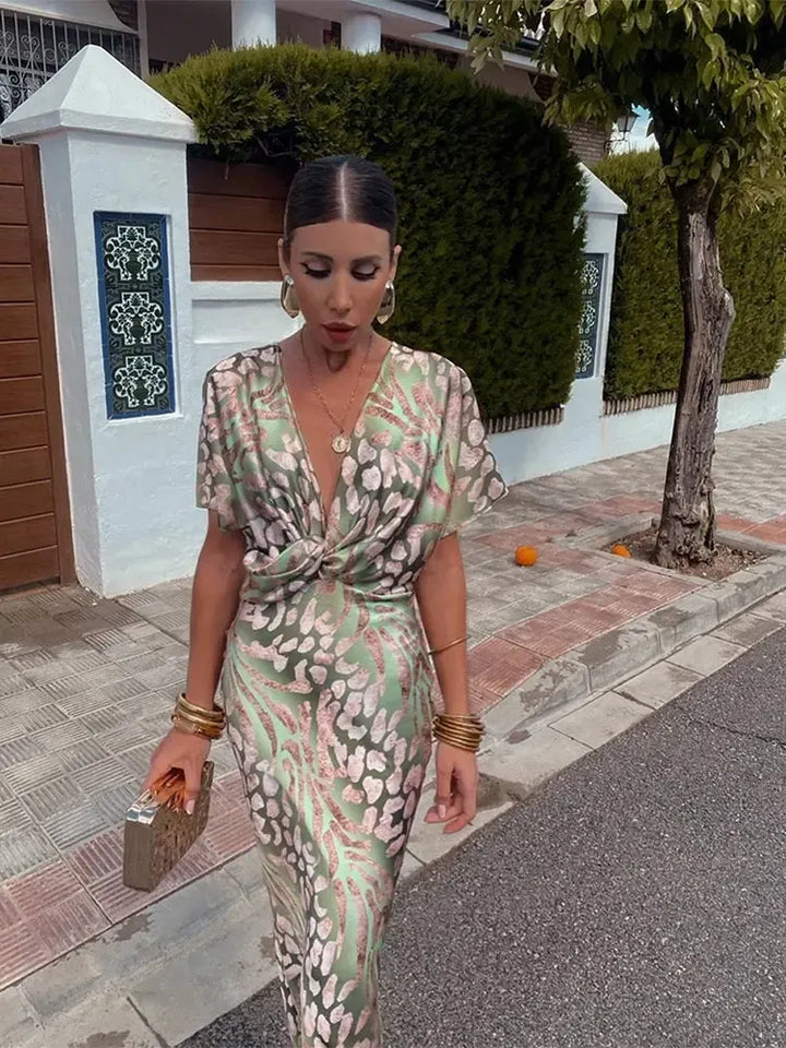 Higinia - Vestido midi estampado en tonos cobre