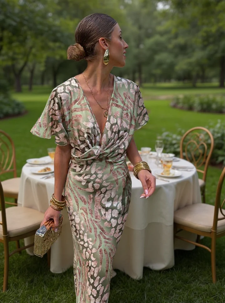 Higinia - Vestido midi estampado en tonos cobre