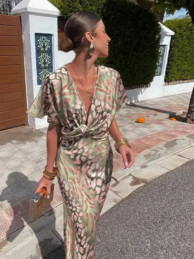 Higinia - Vestido midi estampado en tonos cobre