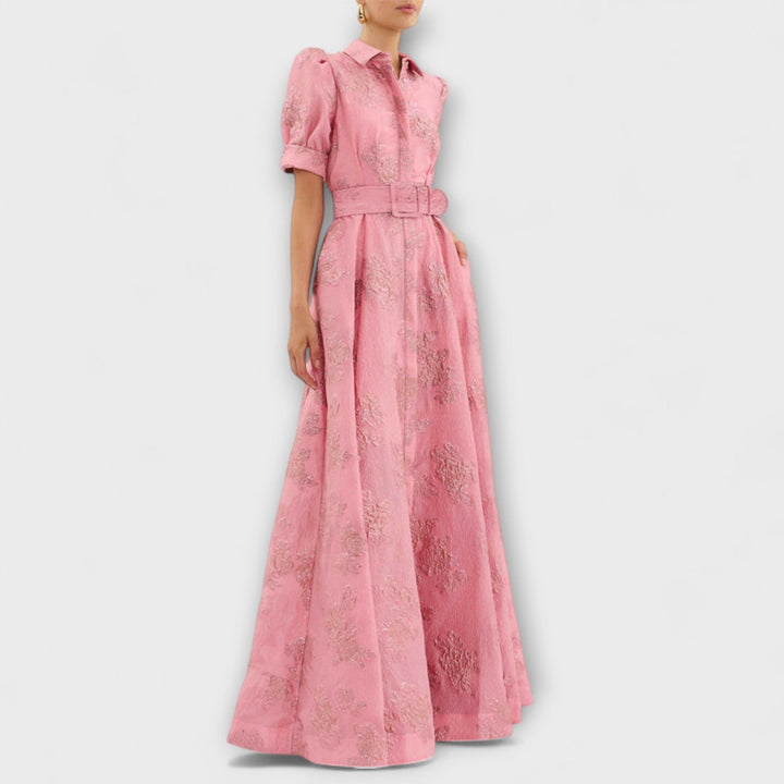Anabella - Vestido maxí rosa con mangas cortas abullonadas