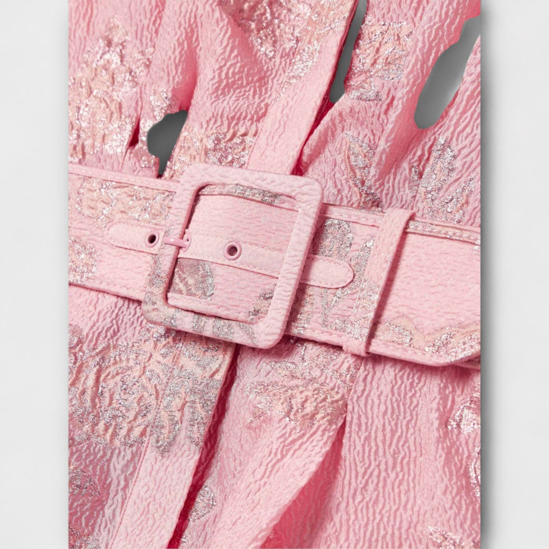 Anabella - Vestido maxí rosa con mangas cortas abullonadas