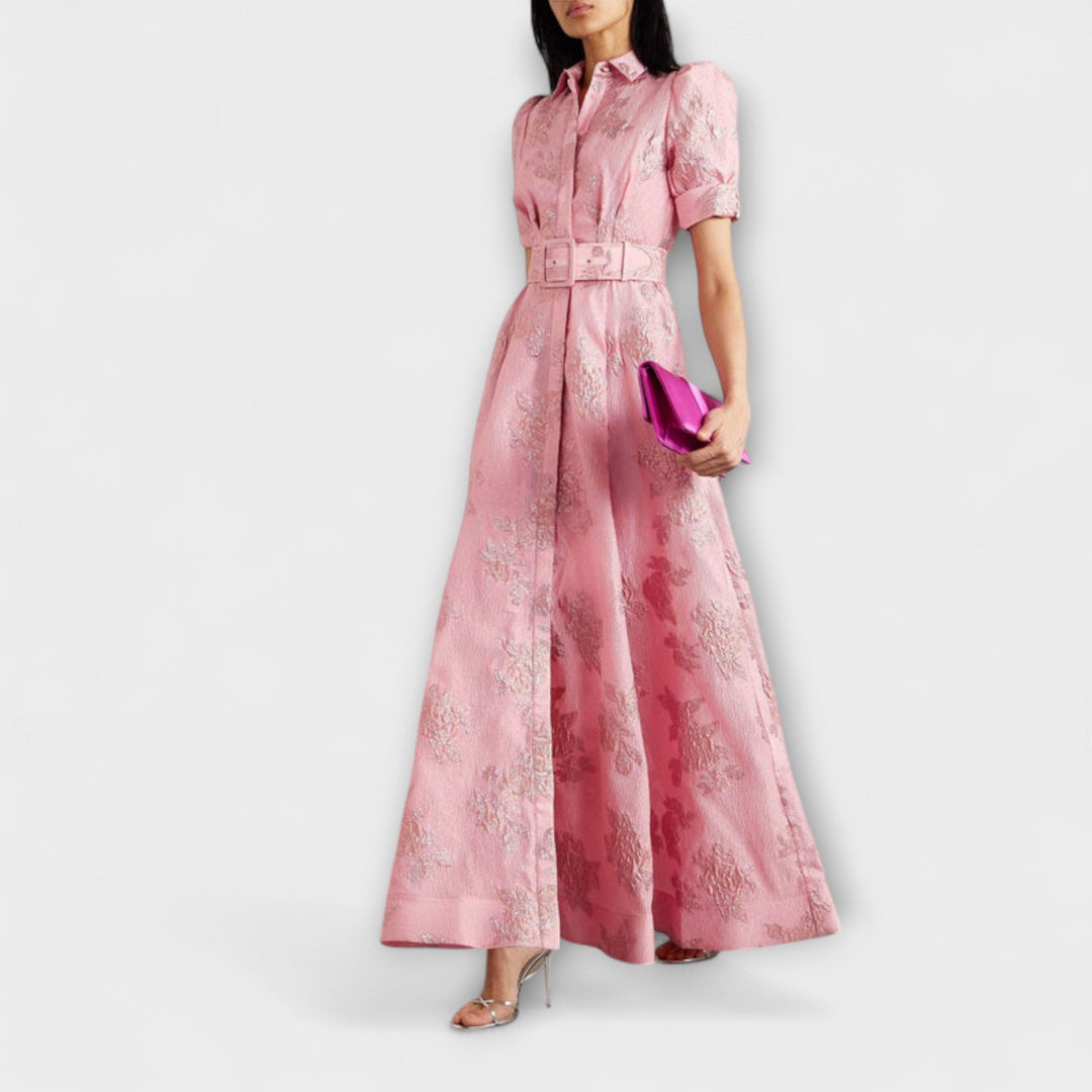 Anabella - Vestido maxí rosa con mangas cortas abullonadas