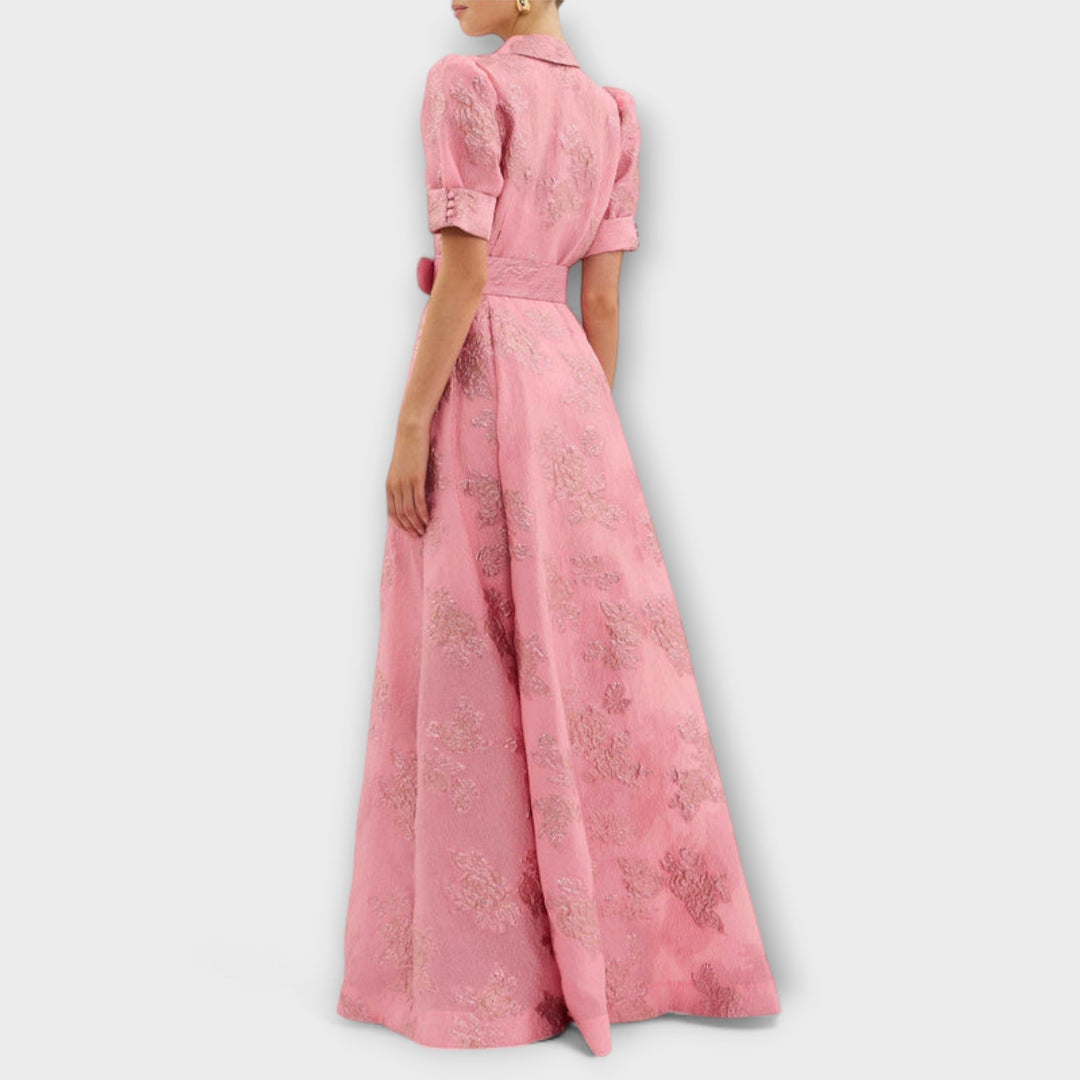 Anabella - Vestido maxí rosa con mangas cortas abullonadas