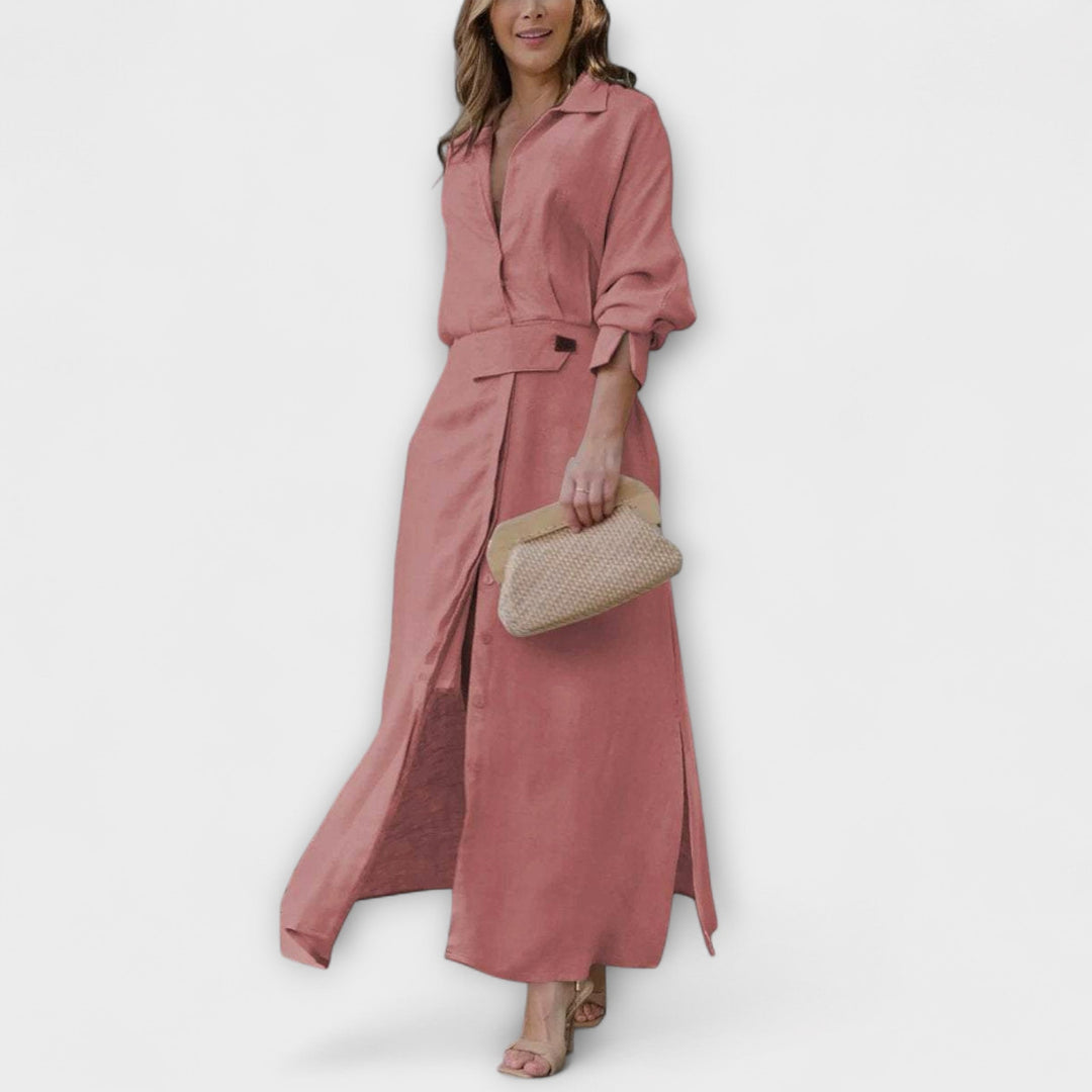 Jeanette - Vestido maxi crema con escote en V