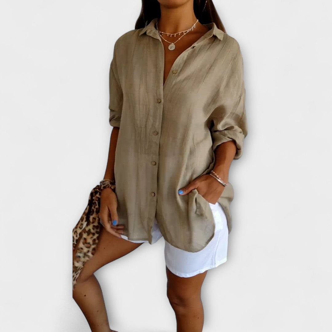 Saskia - Blusa elegante de lino azul claro