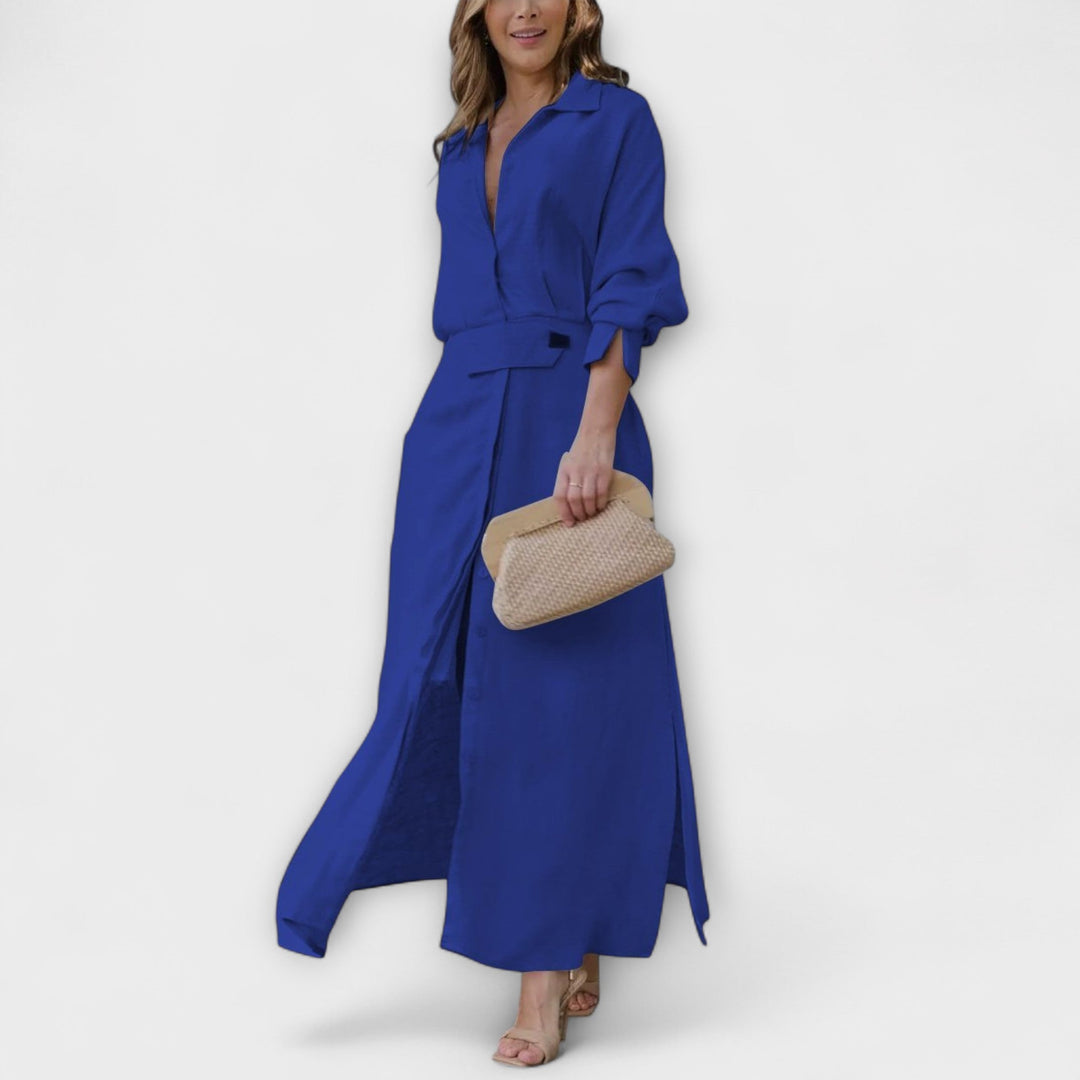Jeanette - Vestido maxi crema con escote en V