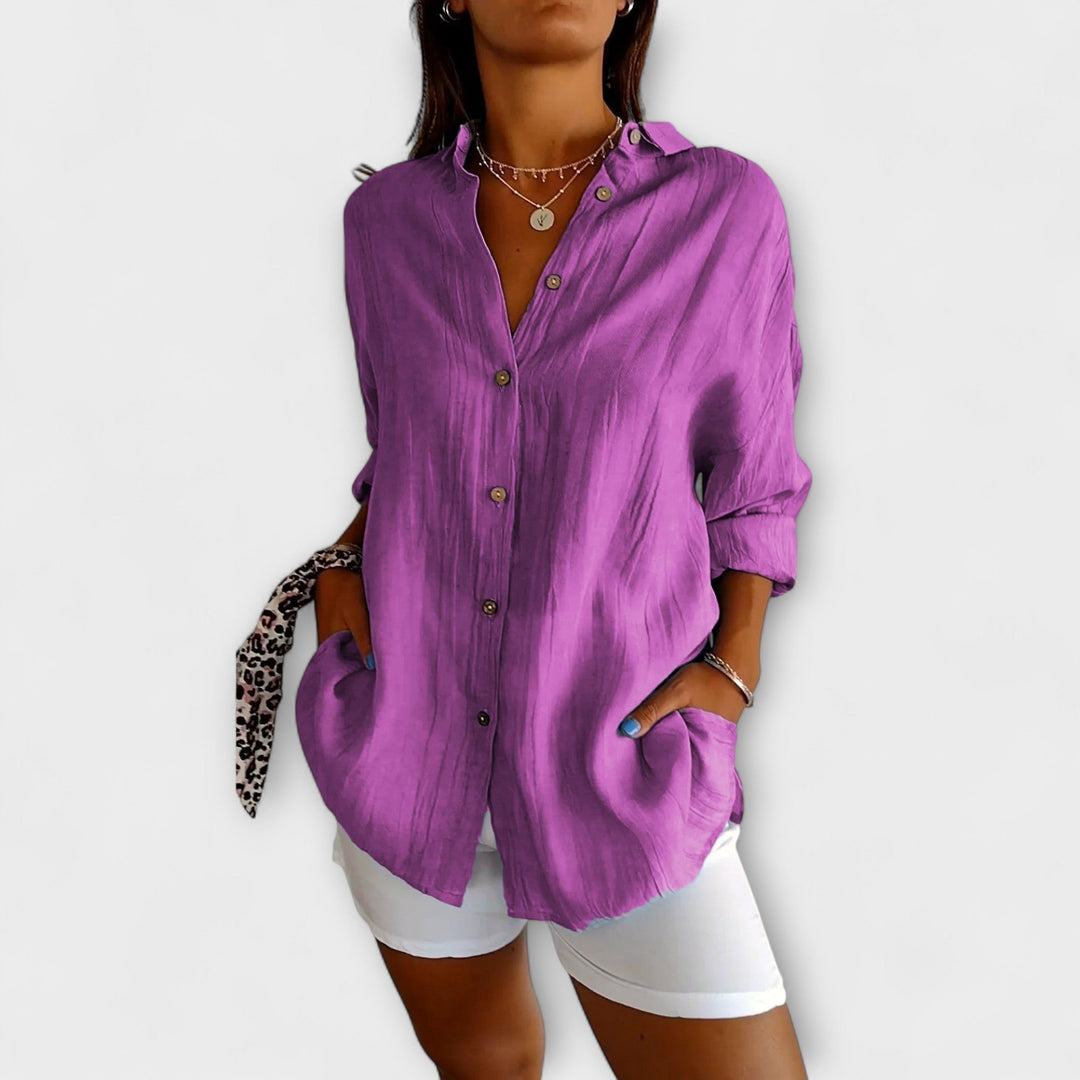 Saskia - Blusa elegante de lino azul claro