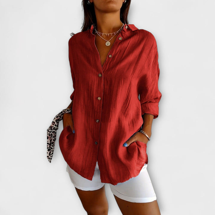 Saskia - Blusa elegante de lino azul claro