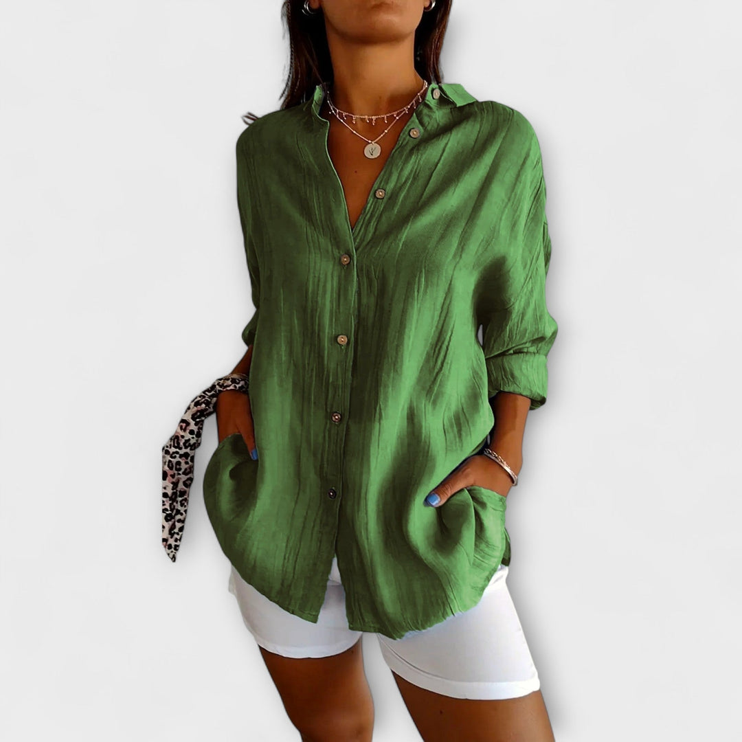 Saskia - Blusa elegante de lino azul claro