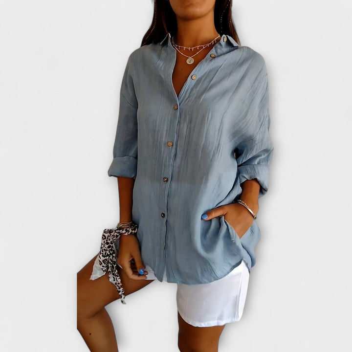 Saskia - Blusa elegante de lino azul claro
