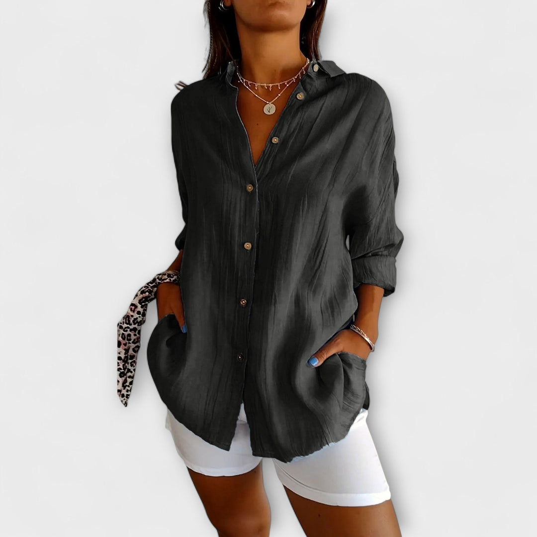 Saskia - Blusa elegante de lino azul claro