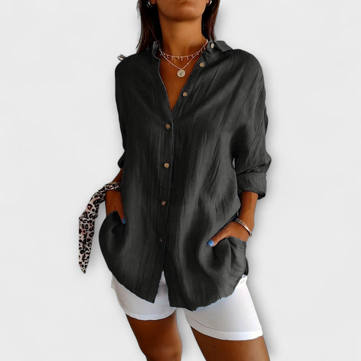 Saskia - Blusa elegante de lino azul claro