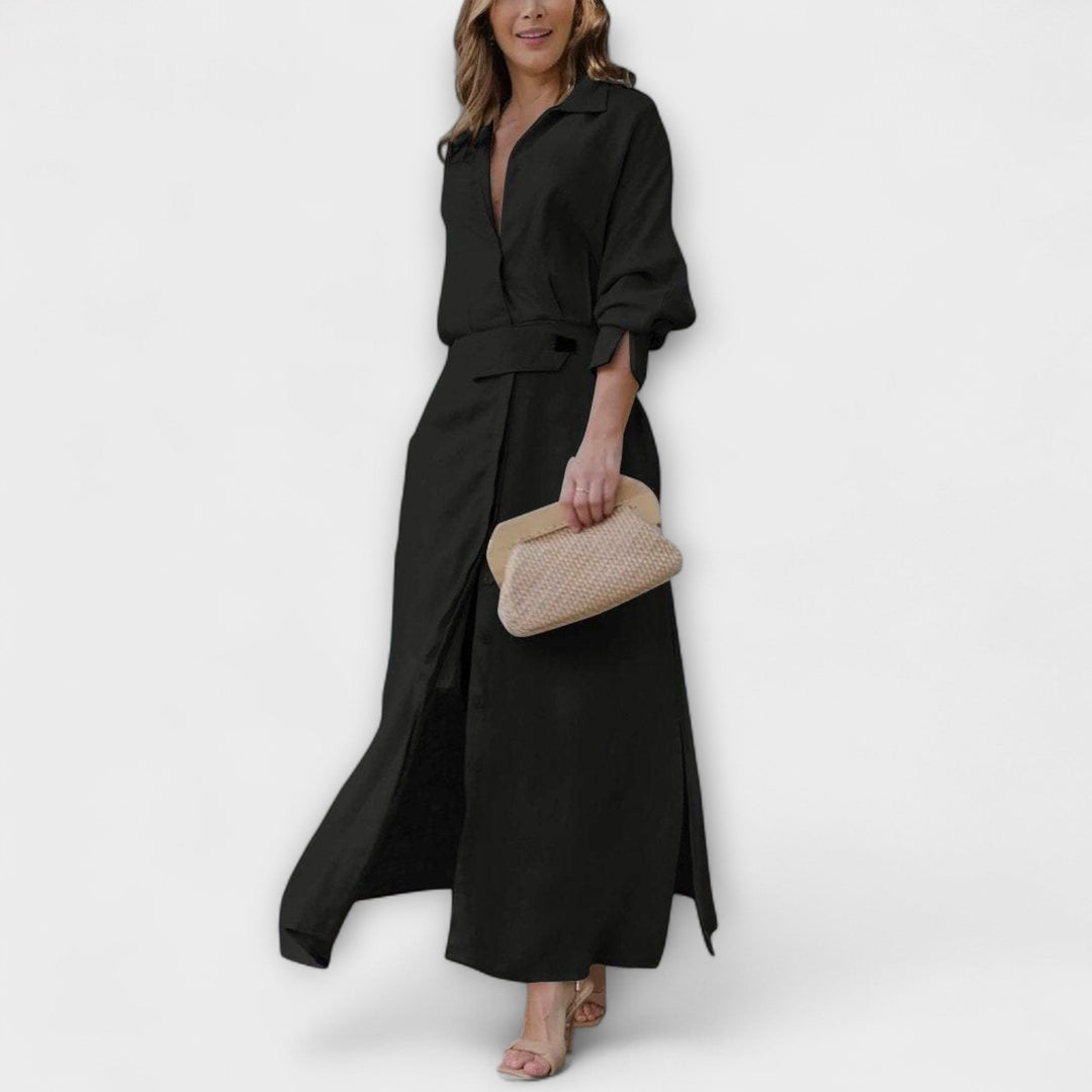 Jeanette - Vestido maxi crema con escote en V