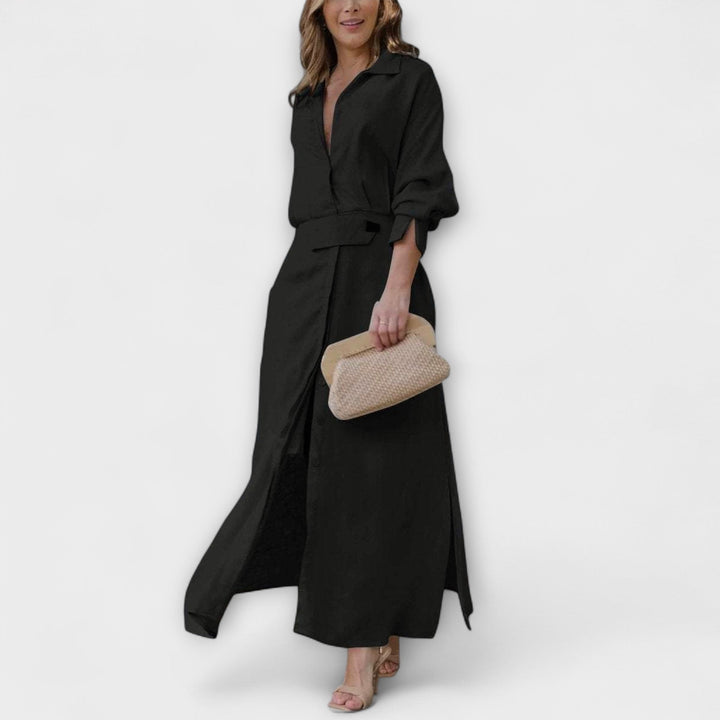 Jeanette - Vestido maxi crema con escote en V