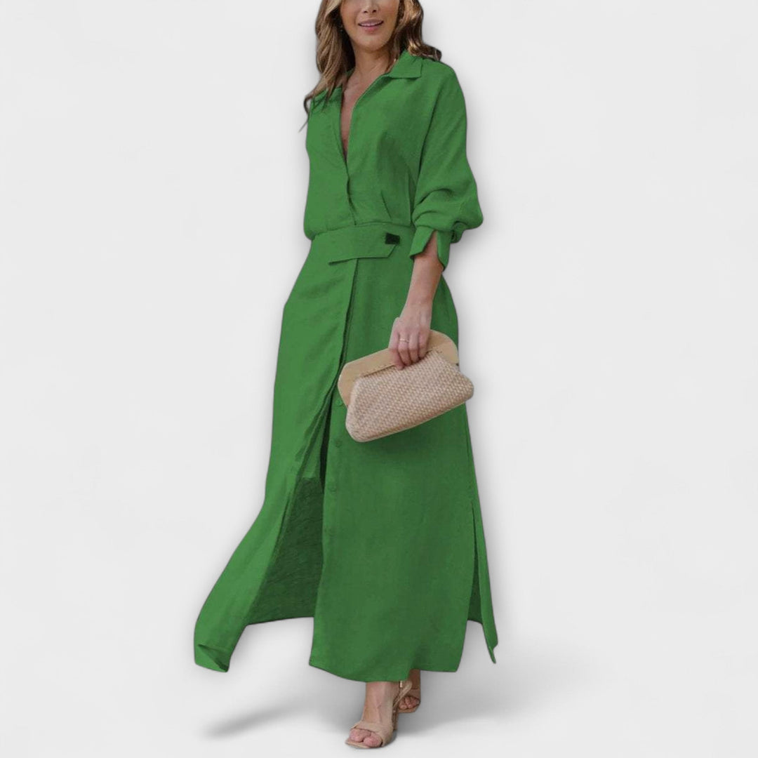 Jeanette - Vestido maxi crema con escote en V