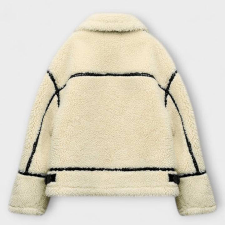 Adele - Chaqueta bomber de peluche color crema elegante