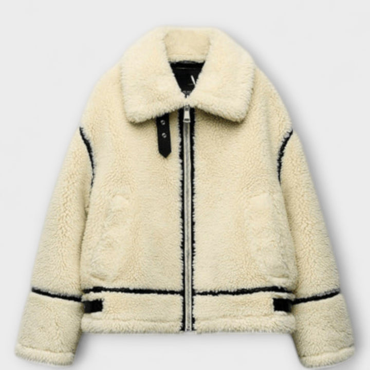 Adele - Chaqueta bomber de peluche color crema elegante