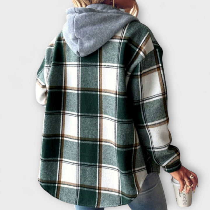 Zelina - Sudadera con capucha a cuadros verde y blanca
